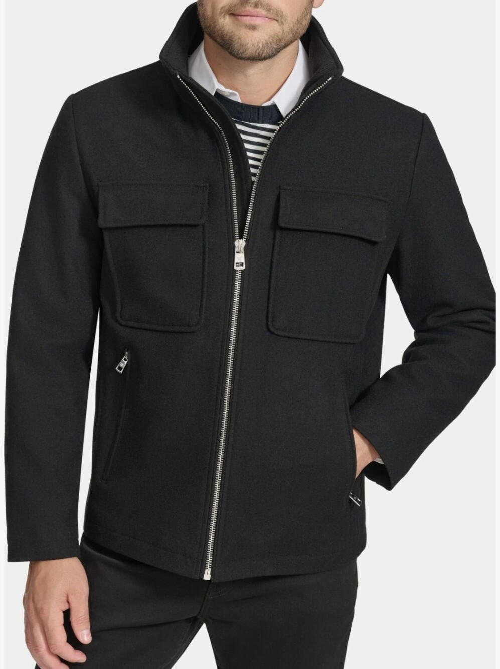 Calvin Klein Four Pocket Mens Black Wool Jacket Size Medium NEW With Tags